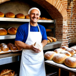 Traditional Bakery Scene**

"A baker, fully clothed in a professional white apron, smiles warmly while arranging freshly baked crusty bread loaves on a rustic wooden shelf in a traditional Italian 'forno' (bakery). Soft, warm lighting, flour dusting the scene.  In the background, a glimpse of a brick oven.  Safe for work, appropriate content, family-friendly, perfect anatomy, correct proportions, natural pose, well-formed hands, proper finger count, natural body proportions, professional photography, high quality."

**