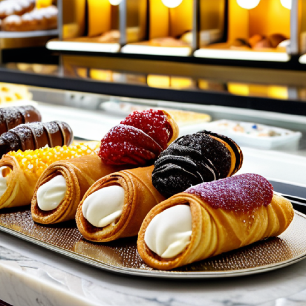 제과제빵 취업 시 필요한 포트폴리오 - Elegant Pastry Display**

"A meticulously arranged display of colorful Italian pastries (cannoli, sf...