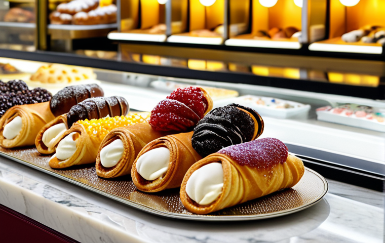 제과제빵 취업 시 필요한 포트폴리오 - Elegant Pastry Display**
"A meticulously arranged display of colorful Italian pastries (cannoli, sf...