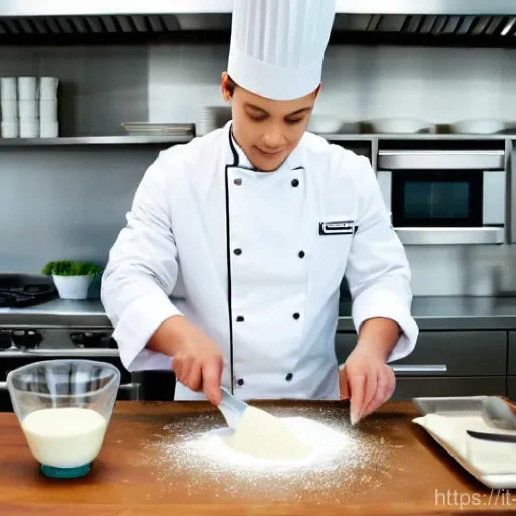 제과제빵 필기 시험 기출문제 정리 - **Prompt:** A meticulously clean, bright, and modern professional kitchen. In the foreground, a bake...