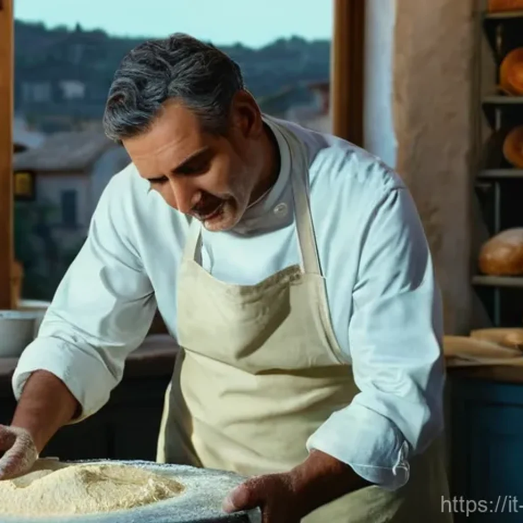 제과제빵 직업 만족도 조사 - **Prompt:** A dedicated Italian "fornaio" (baker), a man in his late 40s with a kind, experienced fa...