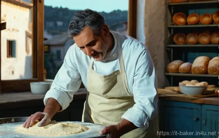 제과제빵 직업 만족도 조사 - **Prompt:** A dedicated Italian "fornaio" (baker), a man in his late 40s with a kind, experienced fa...