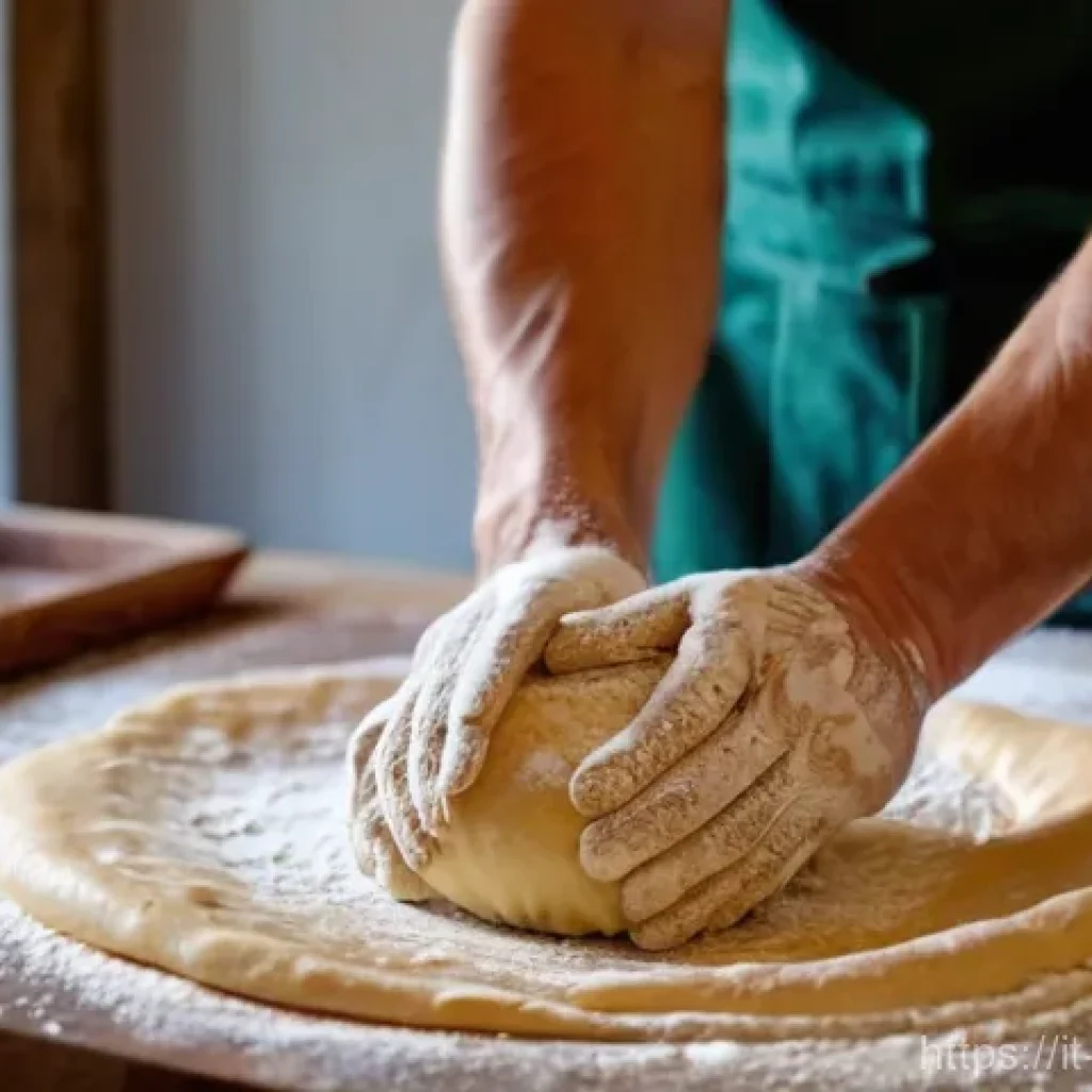 제과제빵 이론 과목 핵심 정리 - **Prompt 1: The Art of Kneading Italian Dough**
A close-up, high-angle shot capturing a baker's ...