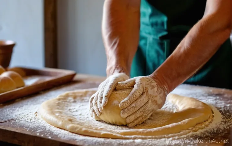 제과제빵 이론 과목 핵심 정리 - **Prompt 1: The Art of Kneading Italian Dough**
    A close-up, high-angle shot capturing a baker's ...
