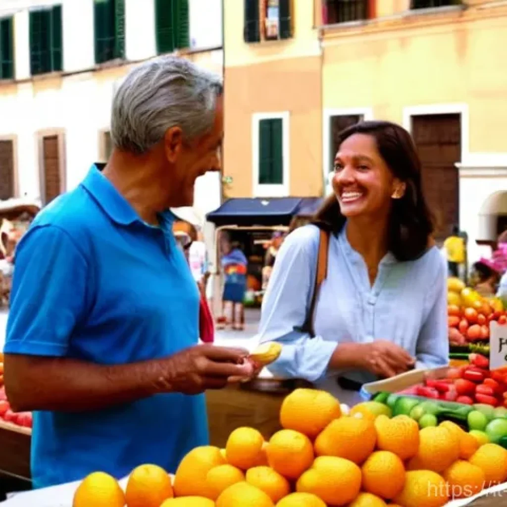 제과제빵 레시피 개발자의 업무 - **Prompt 1:** A vibrant street market scene in a bustling Italian city. Sunlight streams through col...