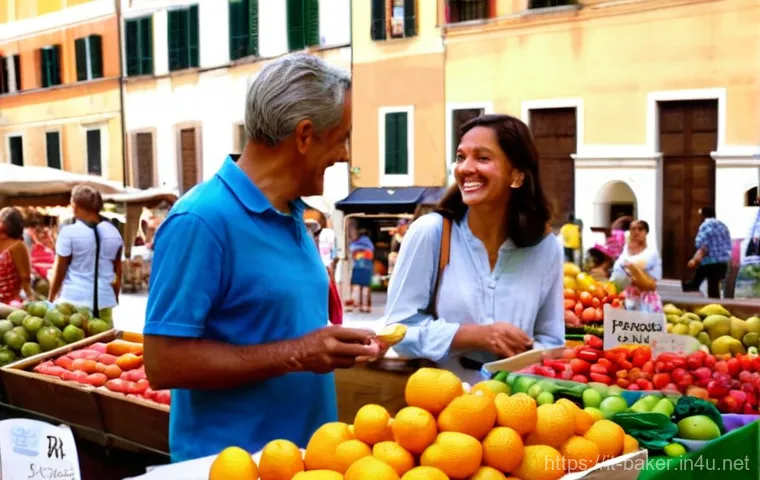 제과제빵 레시피 개발자의 업무 - **Prompt 1:** A vibrant street market scene in a bustling Italian city. Sunlight streams through col...