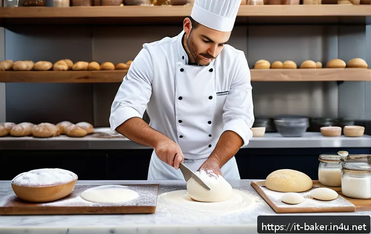 제과제빵 학원과 독학 비교 - A professional pastry chef in a modern Italian bakery kitchen, wearing a clean white chef&rsquo;s jacket a...